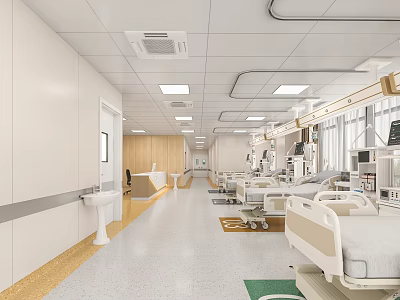 Hospital Outpatient Ward With Clean Environment Medical Beds And Equipment 3d model