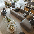 Modern Living and Dining Room Interior Design With Sofa Coffee Table Pendant Lights And Plants