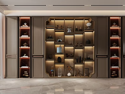 Modern Wine Cabinet With Display Shelves Decorative Items And Ambient Lighting 3d model