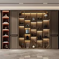 Modern Wine Cabinet With Display Shelves Decorative Items And Ambient Lighting