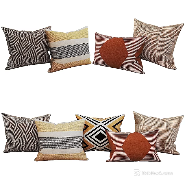 Modern Decorative Pillows with Geometric Patterns and Various Colors for Home Decor 3d model