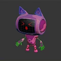 Purple Robot Character with Cat Ears Cute Cartoon Design and Screen Face