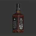 Red Square Whiskey Bottle With Detailed Label And Decorative Cap