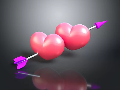 Pink Hearts And Purple Arrow Decorative Ornament Set For Home Decor 3d model