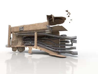 Cardboard And Metal Pipe Truck Model With Damaged Bed And Flying Debris 3d model