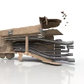 Cardboard And Metal Pipe Truck Model With Damaged Bed And Flying Debris