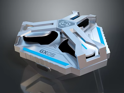 Futuristic Tech Device Featuring Silver Blue Design GX05 Logo and Geometric Frame Structure 3d model