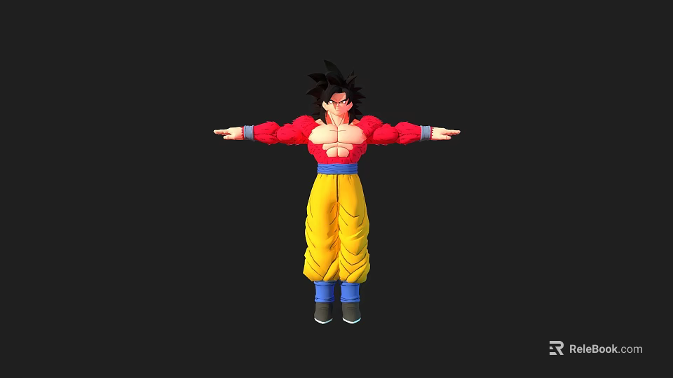 Super Saiyan Goku Character Model With Red Jacket And Yellow Pants 3d model 