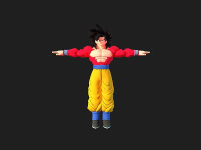 Super Saiyan Goku Character Model With Red Jacket And Yellow Pants 3d model