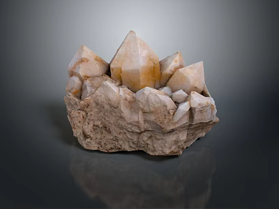 Light Brown And White Crystal Cluster Decorative Home Accessory With Rock Base And Reflection 3d model