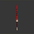 Vibrant Red Spear Weapon With Sharp Blade And Ornate Golden Handle Design