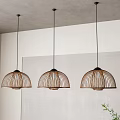 Three Modern Bamboo Woven Dome Shaped Pendant Lights In Interior Space 3d model