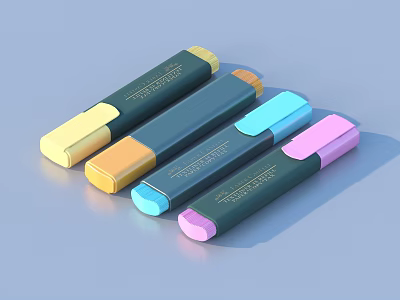 Vibrant Colored Stationery Writing Tools With Green Barrel And Yellow Orange Blue Pink Tips 3d model