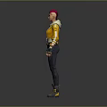 3D Game Character With Pink Hair Yellow Hoodie Dark Pants Yellow Boots And Gloves