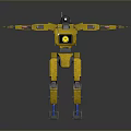 Yellow Robot Character With Open Arms Smiley Face Blue Feet Detailed 3D Design