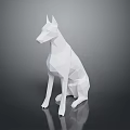 Low Poly White Dog Sitting On Reflective Black Background With Geometric Design