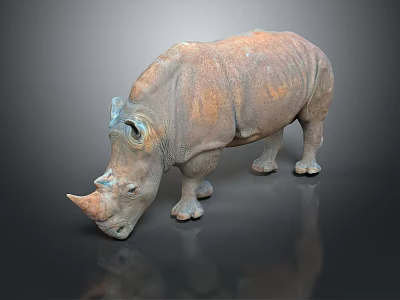 Detailed Brownish Gray Rhinoceros 3D Model With Textured Surface On Dark Background 3d model