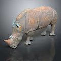 Detailed Brownish Gray Rhinoceros 3D Model With Textured Surface On Dark Background