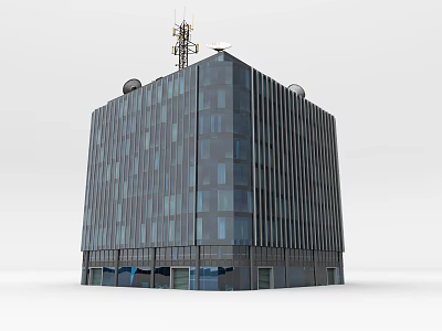 Modern Building Exterior With Glass Curtain Wall Roof Antenna And Satellite Dish Design 3d model