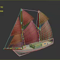 Traditional Chinese Sailing Boat Model With Red Sails And Wooden Masts