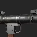Military Weapon Featuring Rifle With Wooden Stock And Green Artillery Shell