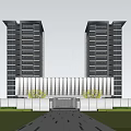 Modern Building Facade of High Rise Residential Complex With Grille Design and Landscaping