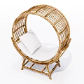 Natural Rattan Outdoor Chair With Round Design And White Cushion For Garden Use