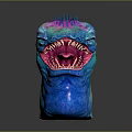 Fantasy Creature Head with Vibrant Blue Pink Purple Sharp Teeth Open Mouth and Spiky Mane