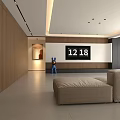 Modern Living Dining Room Interior With Wooden Walls Beige Sofa Black Screen And Recessed Lighting