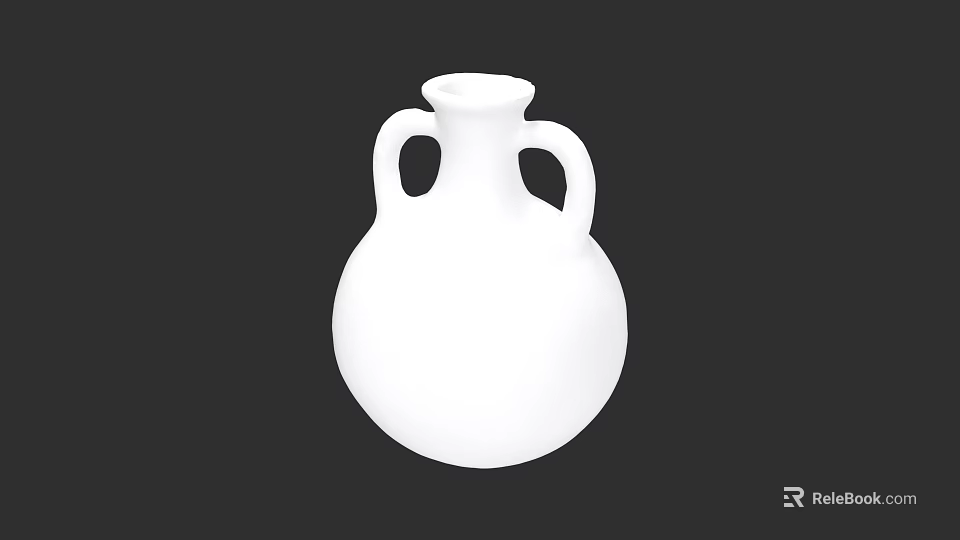 White Round Shaped Ceramic Vase With Two Handles For Home Decor 3d model 