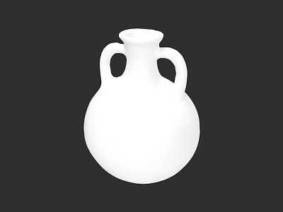 White Round Shaped Ceramic Vase With Two Handles For Home Decor 3d model