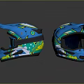 Blue Sports Helmets With Colorful Patterns And Reflective Modern Design