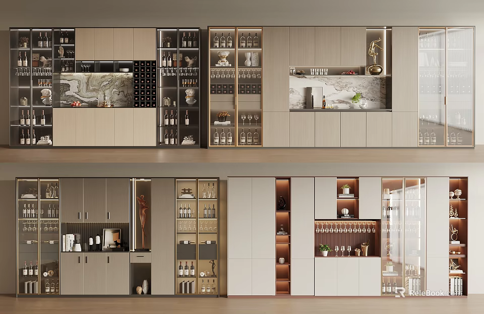Modern Wine Cabinet With Glass Doors Multiple Storage Shelves And Elegant Home Interior Design 3d model 