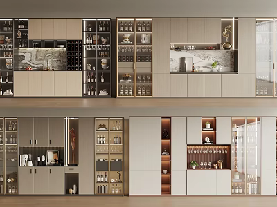 Modern Wine Cabinet With Glass Doors Multiple Storage Shelves And Elegant Home Interior Design 3d model
