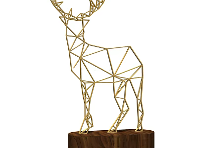 Golden Geometric Deer Shaped Table Lamp With Wooden Base For Home Decor 3d model