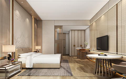 New Chinese Room Hotel Room 3d model