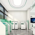 Modern Service Hall Interior With Green Design Service Counters And Digital Displays 3d model