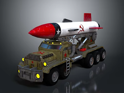 Military Green Truck Carrying Weapon Missile as Heavy Duty Multi Wheeled Launch Vehicle 3d model