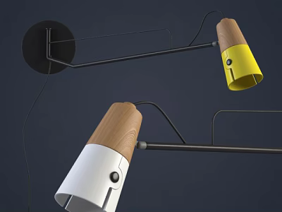 Modern Wall Lamp With Wooden Accents Yellow White Shades And Black Metal Arm 3d model