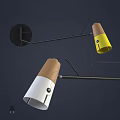 Modern Wall Lamp With Wooden Accents Yellow White Shades And Black Metal Arm