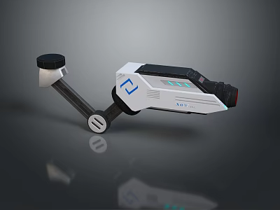 Modern Computer Tech Mechanical Arm Device With White Black Body Blue Logo And LED Indicators 3d model