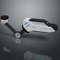 Modern Computer Tech Mechanical Arm Device With White Black Body Blue Logo And LED Indicators