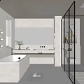 Modern Bright Bathroom Interior With Freestanding Bathtub Glass Shower Vanity Mirror And Natural Light