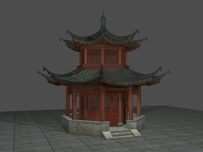 Traditional Chinese Style Pavilion With Multi Tiered Roof Wooden Structure Stone Steps And Pavement 3d model