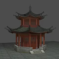 Traditional Chinese Style Pavilion With Multi Tiered Roof Wooden Structure Stone Steps And Pavement