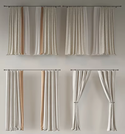 Elegant Neutral Curtains With Different Hanging Styles And Soft Textures For Home Decor 3d model