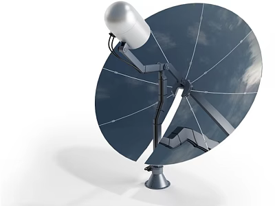Industrial Parabolic Satellite Dish With White Feed Horn Mounted On Steel Bracket 3d model