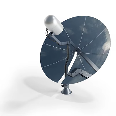 Industrial Parabolic Satellite Dish With White Feed Horn Mounted On Steel Bracket 3d model