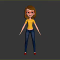 3D Cartoon Girl Character Wearing Yellow T-shirt Blue Jeans Red Glasses And Red Shoes