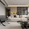 Modern Living and Dining Area Interior With Sofa Coffee Table And Open Layout Design 3d model